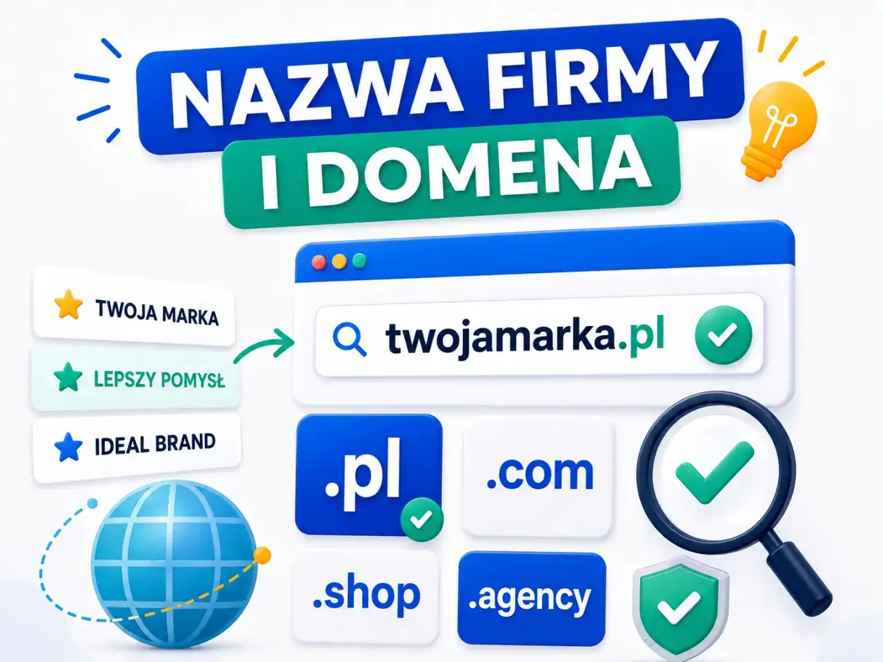 Wybierz domenę dla swojej firmy! Znajdź idealną nazwę i rozszerzenie, np. .pl, .com, .shop. To klucz do Twojej marki online.
